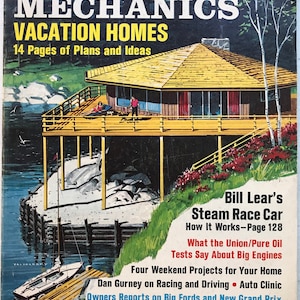 Populair tijdschrift Mechanics April 1969 vakantiewoningen A-frame Ongewone vormen Plattegronden halverwege de eeuw Modern