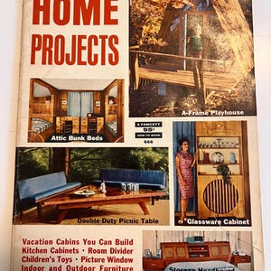 Handy Man's Home Projects 1964 vintage Fawcett-boek A-frame Vacation Cabin indoor outdoor furniture design plans