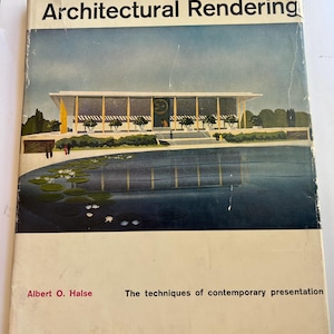 Architectural Rendering Albert O. Halse 1960 Mid Century Modern Architecture Design Drawing Art Book