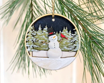 Snowman Cardinal Ornament