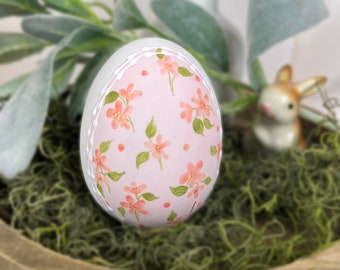 Pink calico floral Ceramic Easter egg bunny