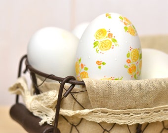 Ceramic Easter Egg decoration Easter basket Ceramic Easter egg Cottage rose painting floral egg ceramic egg hand painted egg decoration