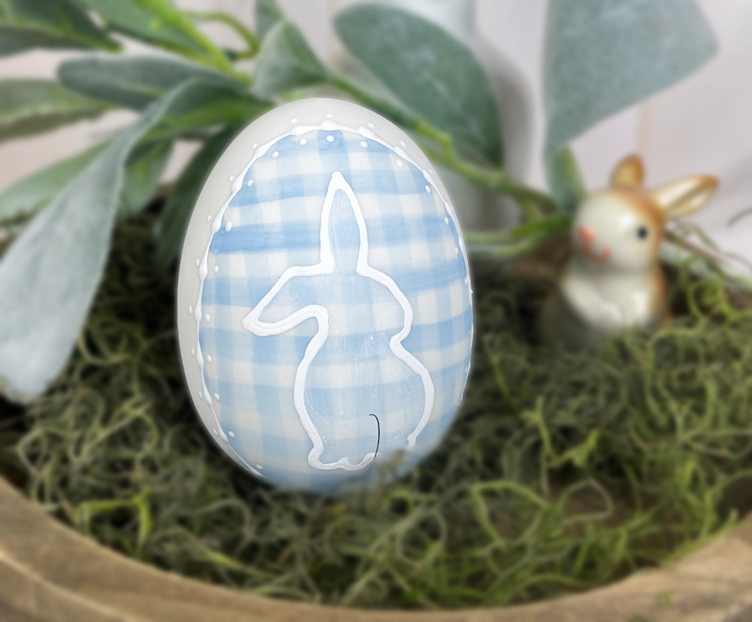 Blue easter bunny egg french knot girl gingham seersucker bubble