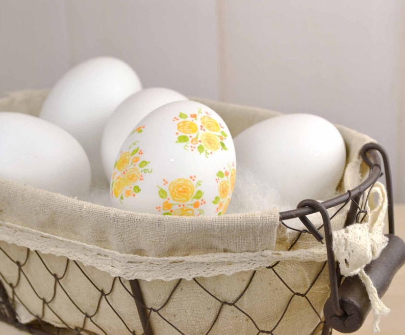 Ceramic Easter Egg decoration Easter basket Ceramic Easter egg Cottage rose painting floral egg ceramic egg hand painted egg decoration image 7