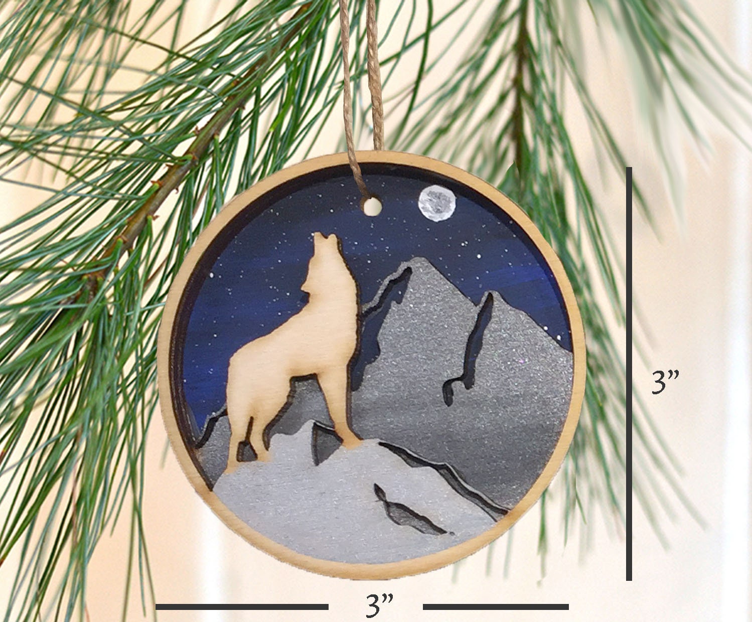 Wooden Wolf Ornament Etsy