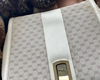1970s80s GUCCI Beige Monogram GG Canvas & Leather Shoulder Bag