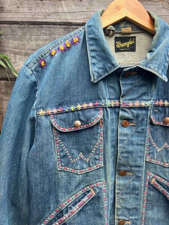 Vintage 60s 70s Wrangler Denim Jacket – Hand Embr… - image 3