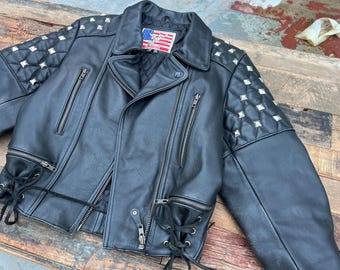 Vintage Leather Studded Motorcycle Jacket