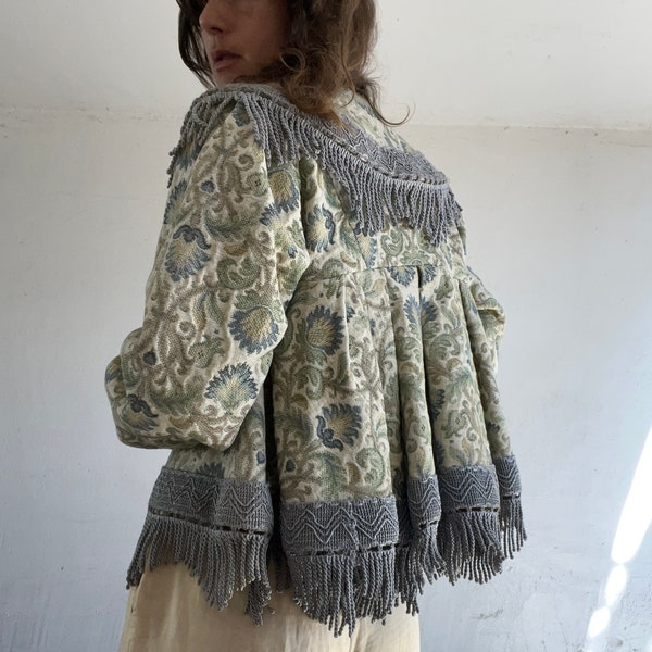 Embroidered Tapestry Fringe Short Jacket main image 1