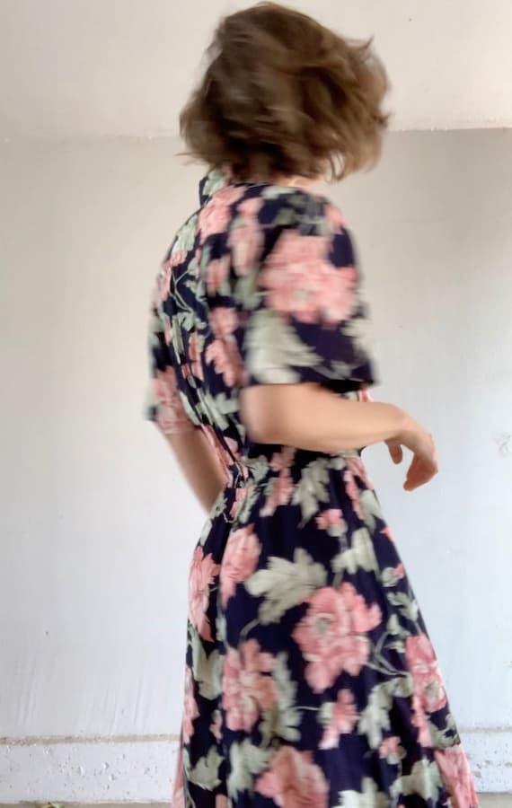 1980s Floral Rayon Dress