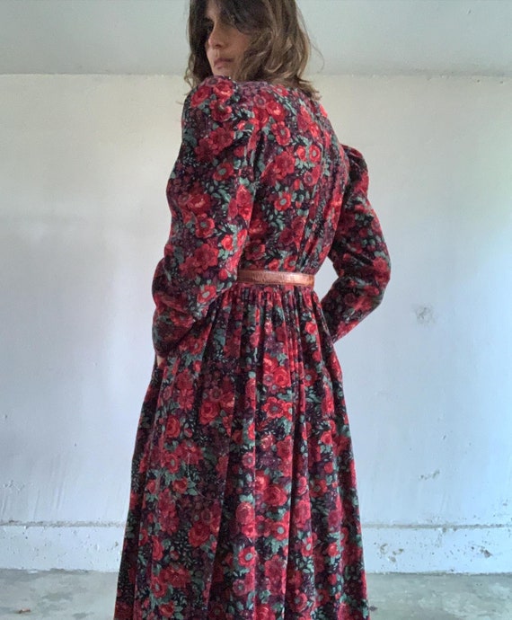 1980s Laura Ashley Corduroy Floral Prairie Dress - Gem