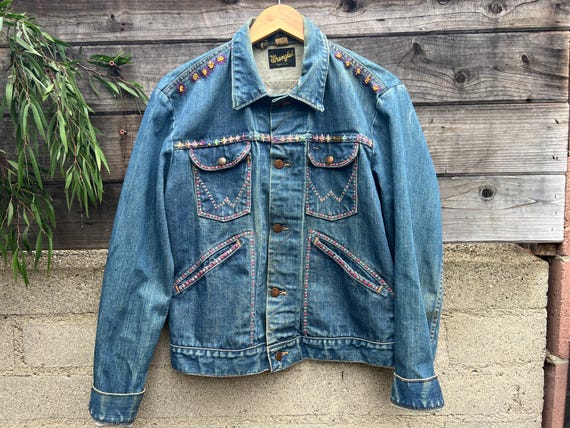 Vintage 60s 70s Wrangler Denim Jacket – Hand Embr… - image 1