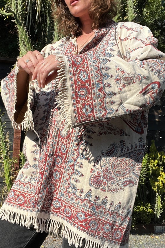 1970s Cotton Fringe Shirt with Exotic Birds - image 2