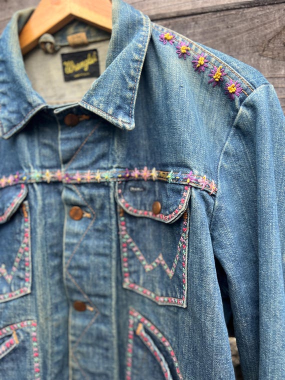 Vintage 60s 70s Wrangler Denim Jacket – Hand Embr… - image 2