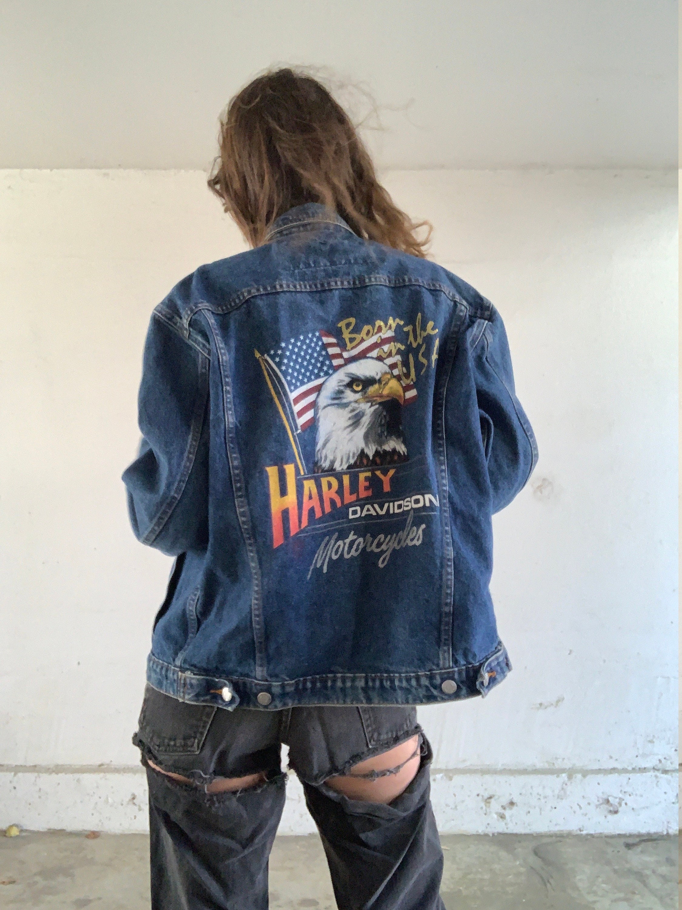Vintage Harley Davidson Denim Jasje Kleding Gender-neutrale kleding volwassenen Jeans 
