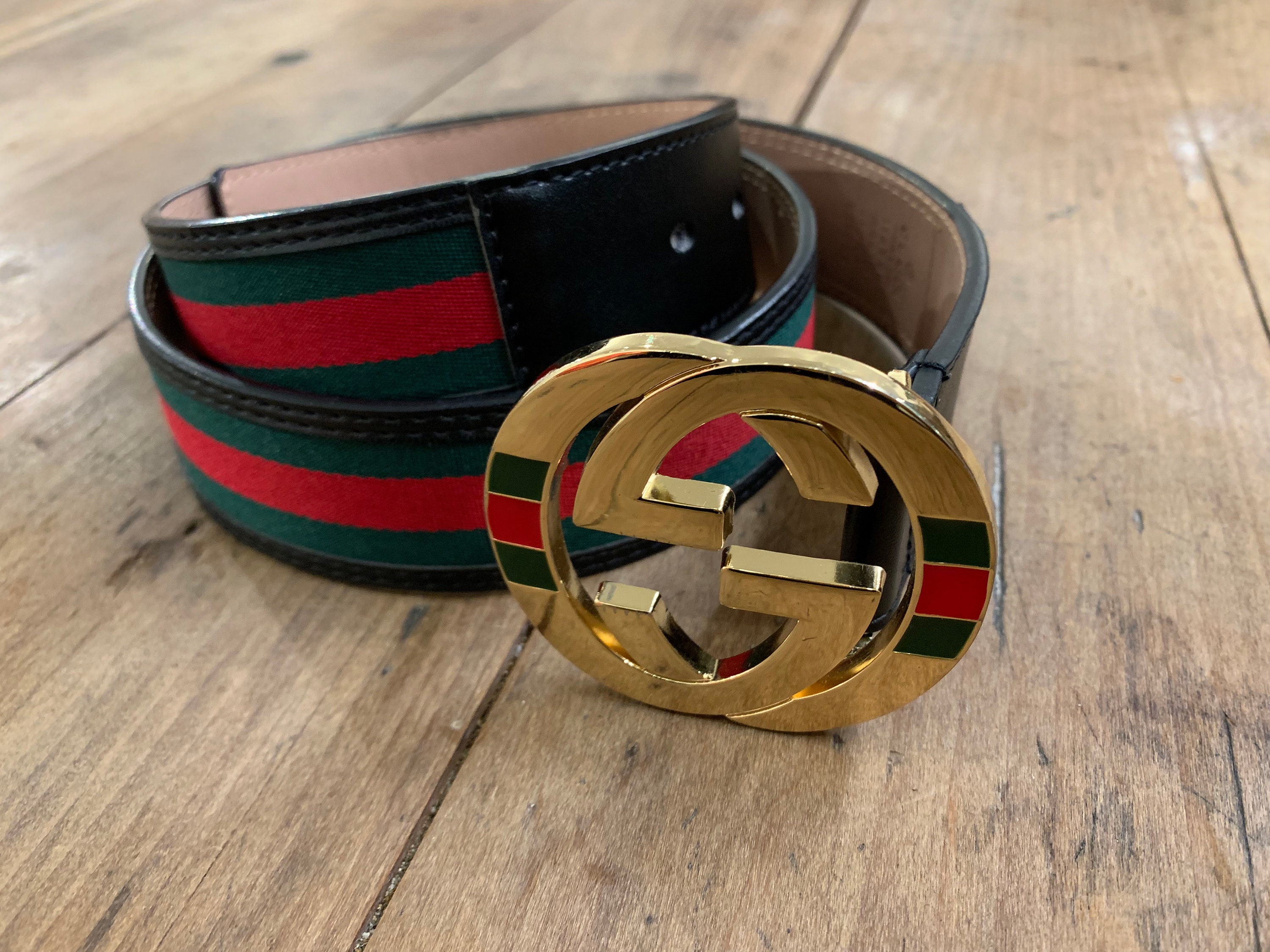 Gold Buckle Gucci Belt Red/green Stripe - Etsy