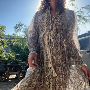 Vintage 1970s Cotton Gauze Floral Prairie Dress