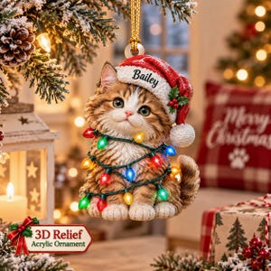 Anpassad foto Jul 3D Relief Akryl Ornament, Katt/Hund Ornament Gåva, Cockapoo Hundälskare Presenter, Hundens Första Julgransprydnad