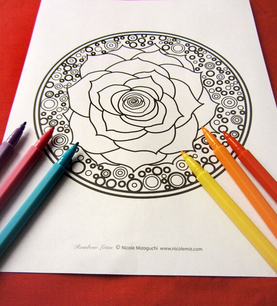 Lotus Flower Mandala Coloring Page Single Page To Print And Etsy