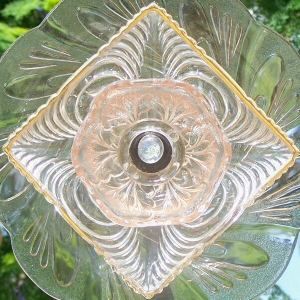 Glass Flower Garden Art - Sun Catcher of Vintage, Re-purposed Glass and Crystal - Garden and Yard Decor - Sun Catcher #36 The Feminine Edge!