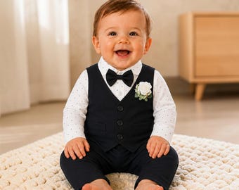 Baby Boy Tuxedo Set, Black Formal Gentleman Three-Piece Outfit, Infant Smart Suit, Newborn Baby Boy Clothes, Baby Gift, Wedding Outfit