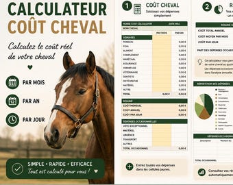 Calculateur Cout Cheval | Suivi des Dépenses Équestres | Budget Cheval | Google Sheets | Template Excel