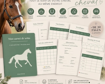 Carnet de soins cheval | Suivi santé et entretien | PDF à imprimer