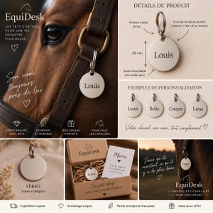 Peut inclure: Une plaque d'identification ronde en acier inoxydable pour cheval avec le nom Louis gravé. La plaque inclut un anneau solide et mesure 25 mm de diamètre. L'ensemble est présenté dans une boîte cadeau avec une carte de remerciement EquiDesk.