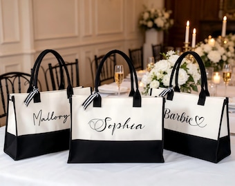 Canvas draagtas met gepersonaliseerde naam, tas voor bruidsmeisjes, verjaardagscadeau, herbruikbare boodschappentas, feesttas