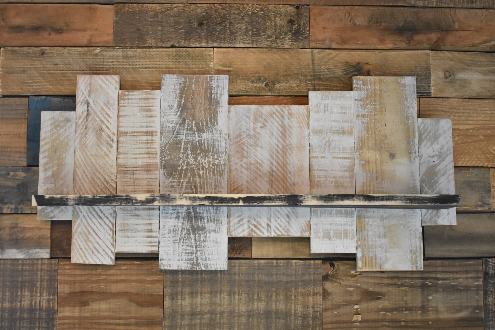 Reclaimed White Wash Wood Pallet Shelf, Rustic Floating Shelf With ...