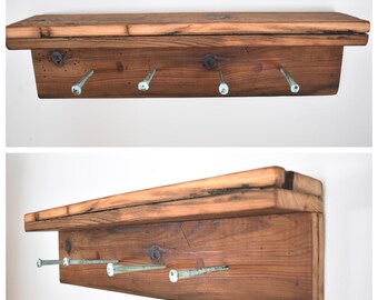 Rustic Hanging Rack, Barnwood, Entryway Shelf, Towel Hooks, Farmhouse decor, Distressed Wood, Country, Primitive, Rustic country decor