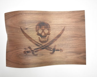 Wooden veneer pirate Flag, Waving Wooden pirate Flag, boys wall art, wall art for young boys, wall art, pirate decoration, pirate wall art