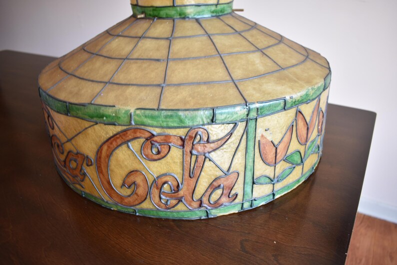 Vintage 1970s Coca-Cola Fiberglass Hanging Lampshade - Large 19” Stained Glass Style - Rare Breweriana / Diner Decor image 6