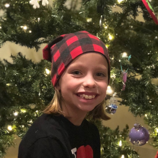 Buffalo Plaid Slouchy Beanie