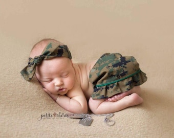 Military inspired Newborn Skirt and Knotted Headband, Marines, Navy, Air Force, Coast Guard