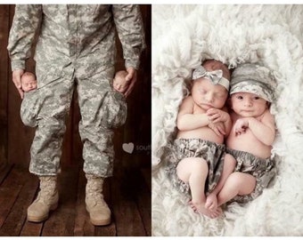 Military Inspired Diaper Cover & Cap Set - All Branches of Service