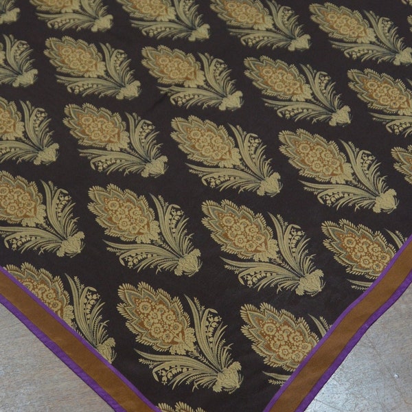 Vintage Anne Klein scarf in gold and black with purple and brown edging  - designer scarf