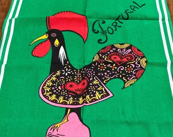 Vintage Rooster of Barcelos tea towel - souvenir of Portugal tea towel