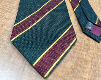 Vintage Ermenegildo Zegna silk necktie in green, gold and burgundy stripes