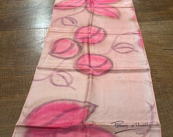 Vintage long silk scarf by Rémoy d'Urville - tie dye silk scarf in shades of pink florals - Foulard Martin Scarf Creations