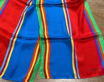 Vintage Liz Claiborne silk scarf - long scarf in striped primary colors - bold color silk scarf