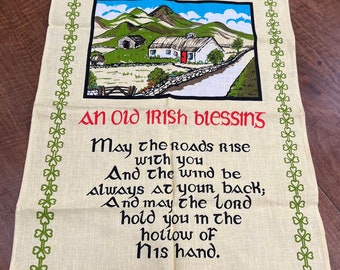 Vintage Irish blessing tea towel - An Old Irish Blessing souvenir of Ireland tea towel - new old stock