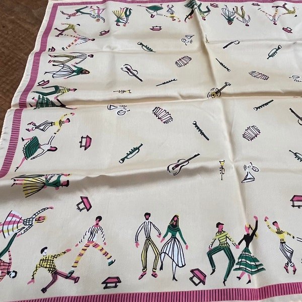 Vintage dancer scarf - possibly mariachi or flamenco dancers - fun midcentury scarf