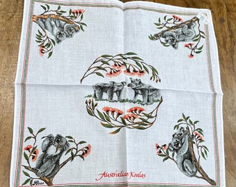 Souvenir Australian handkerchief with koala bears - Australian Koalas - new old stock