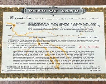 1955 Klondike Big Inch Land Deed Co. Inc. certificate for Whitehorse, Yukon Territory, Canada - unsigned