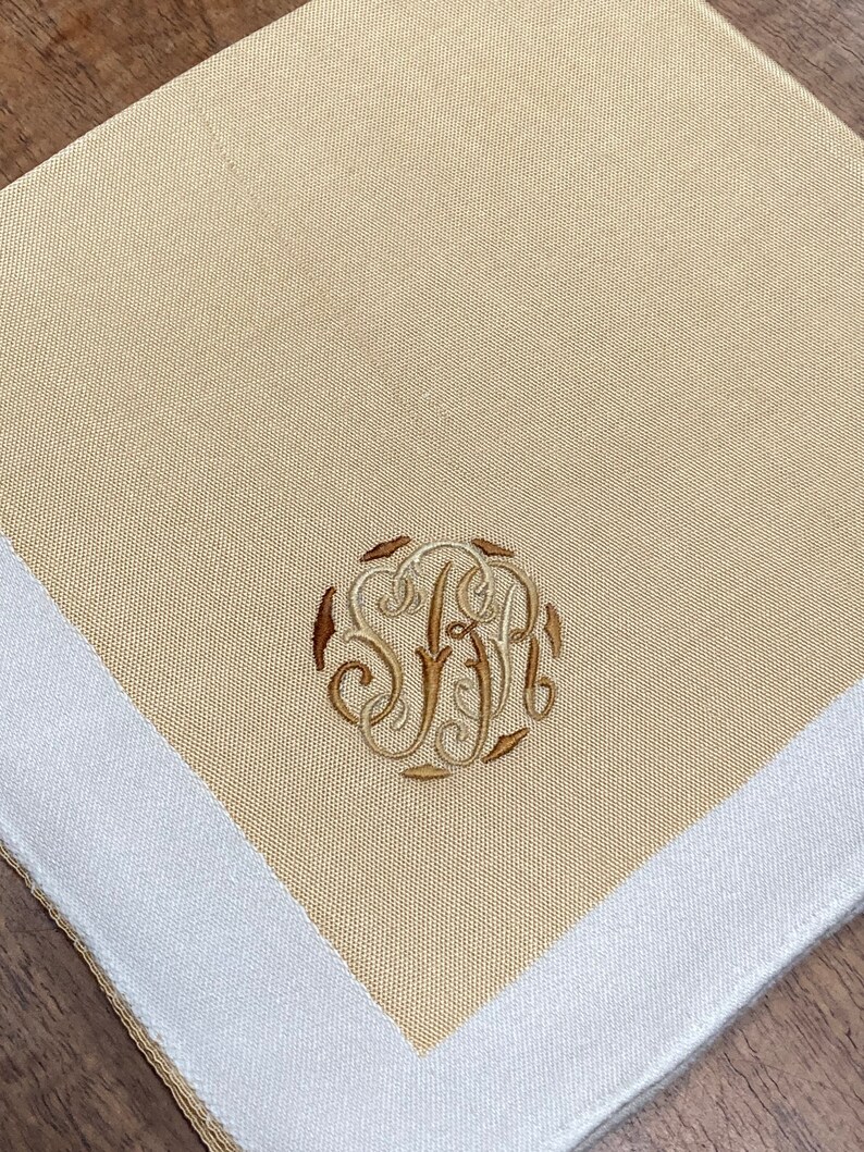 12 Antique Damask Dinner Napkins Gold and White Monogrammed Etsy