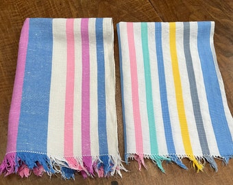 2 vintage striped tea towels - woven cotton or linen tea towels