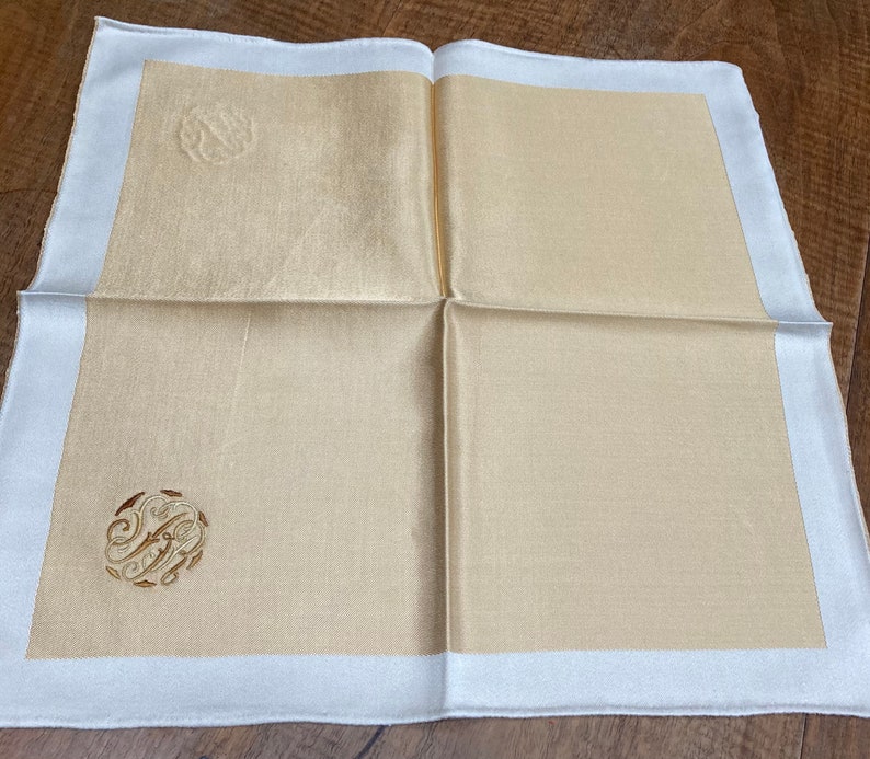 12 Antique Damask Dinner Napkins Gold and White Monogrammed Etsy