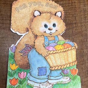 carte de Pâques vintage pour fils avec écureuil et enveloppe - carte de Pâques des années 1980, nouveau stock ancien