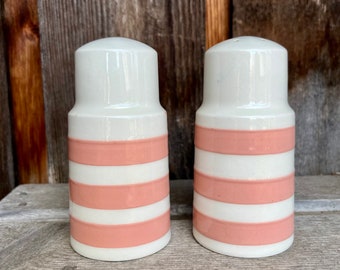 Vintage Colleen Carrigaline Pottery - pink striped salt and pepper shakers - Irish pottery, Cork, Ireland
